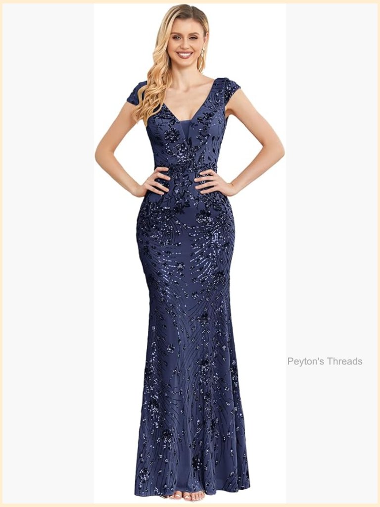 Cap Sleeve Sequin Mermaid Evening Gown Formal Party Prom Dress